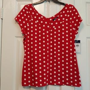 Chaps red polka dot v-neck blouse